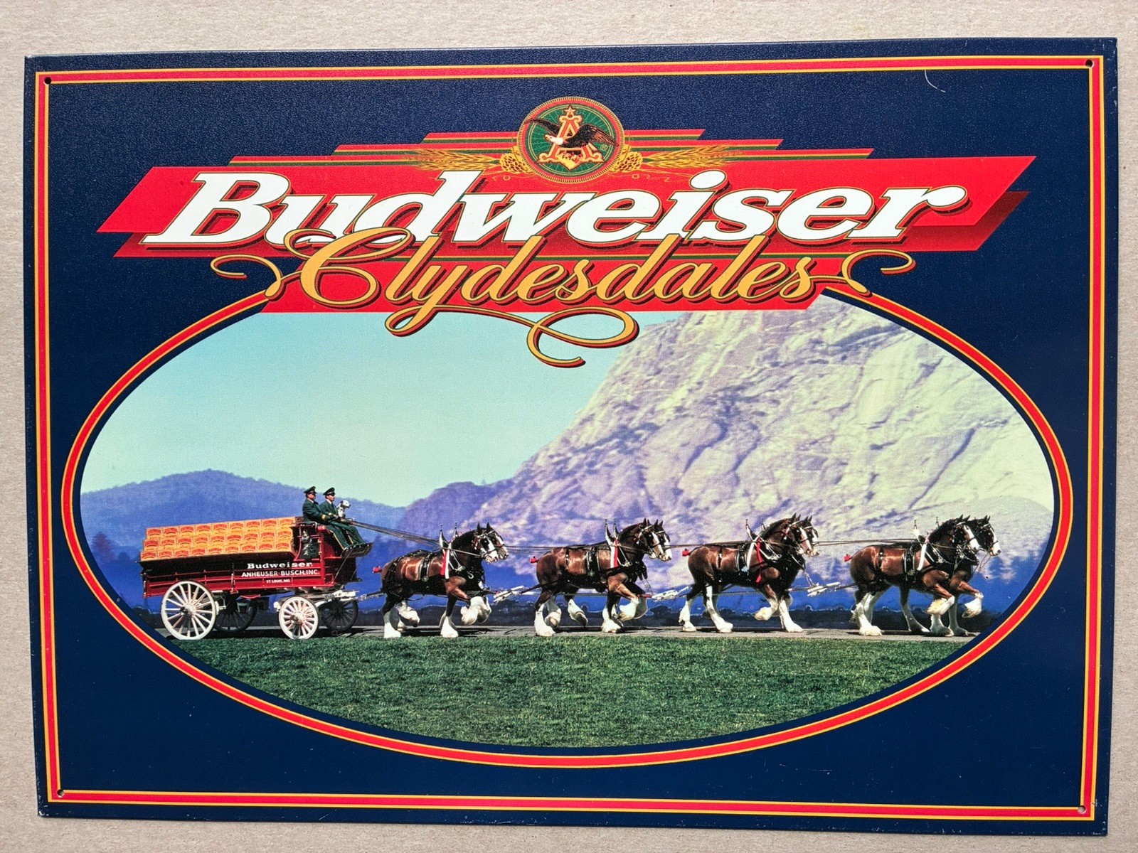 1999 Budweiser The Famous Clydesdales Tin Metal Beer Sign Bar Man Cave 16x11.5