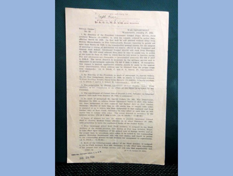1926 antique WAR DEPARTMENT military GENERAL ORDERS No.22, captain luther kice