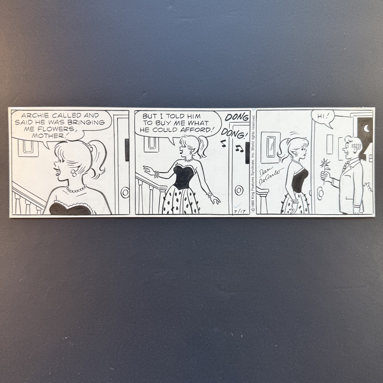 Betty Archie Original Comic Art Signed Dan DeCarlo Daily Strip 1986 Romance