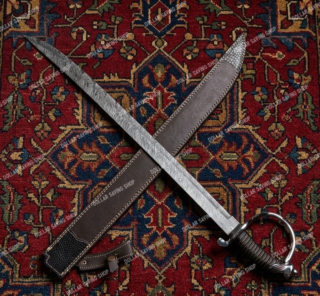 Hand Forged Damascus Steel Cutlass Sword 32 inches, Pirate Sword, Cavalry Sword