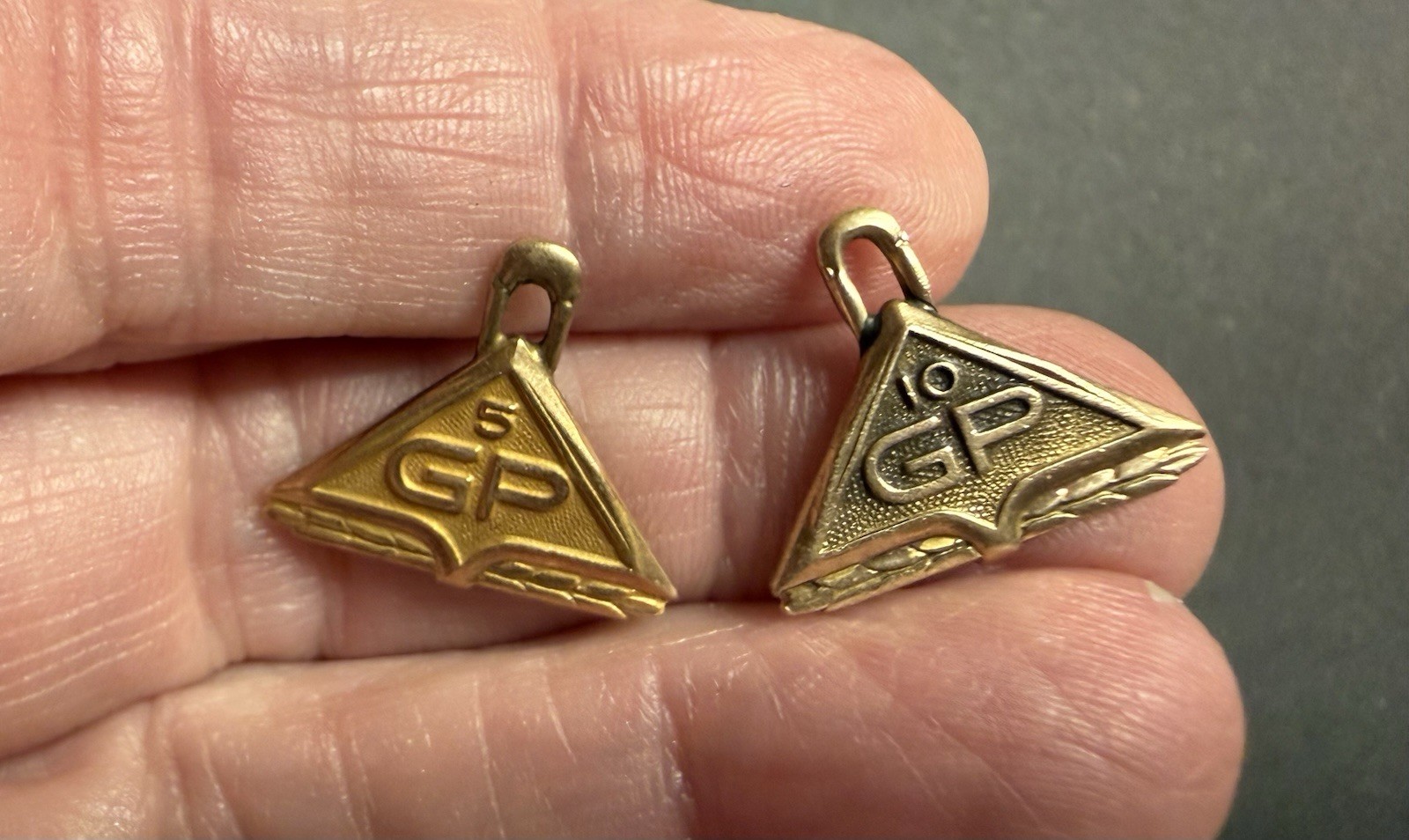 Vintage Georgia-Pacific GP Employee Service Award Charms Pair - 5 & 10 Year Set