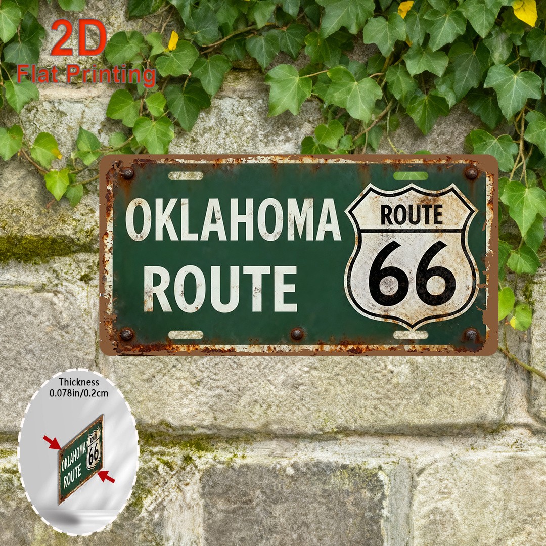Oklahoma Route Sign Vintage Aluminum Metal License Plate 12x6 Inches