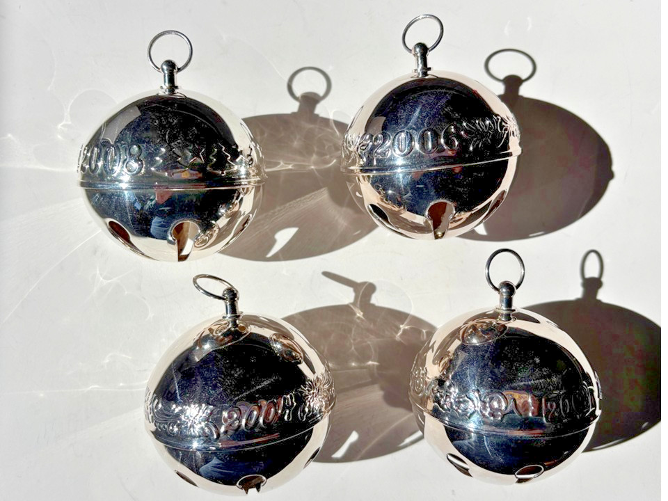 WALLACE Silver Plated Sleigh Bells, 2010, 2012, 2021, & 2023 (Set of 4). EUC.