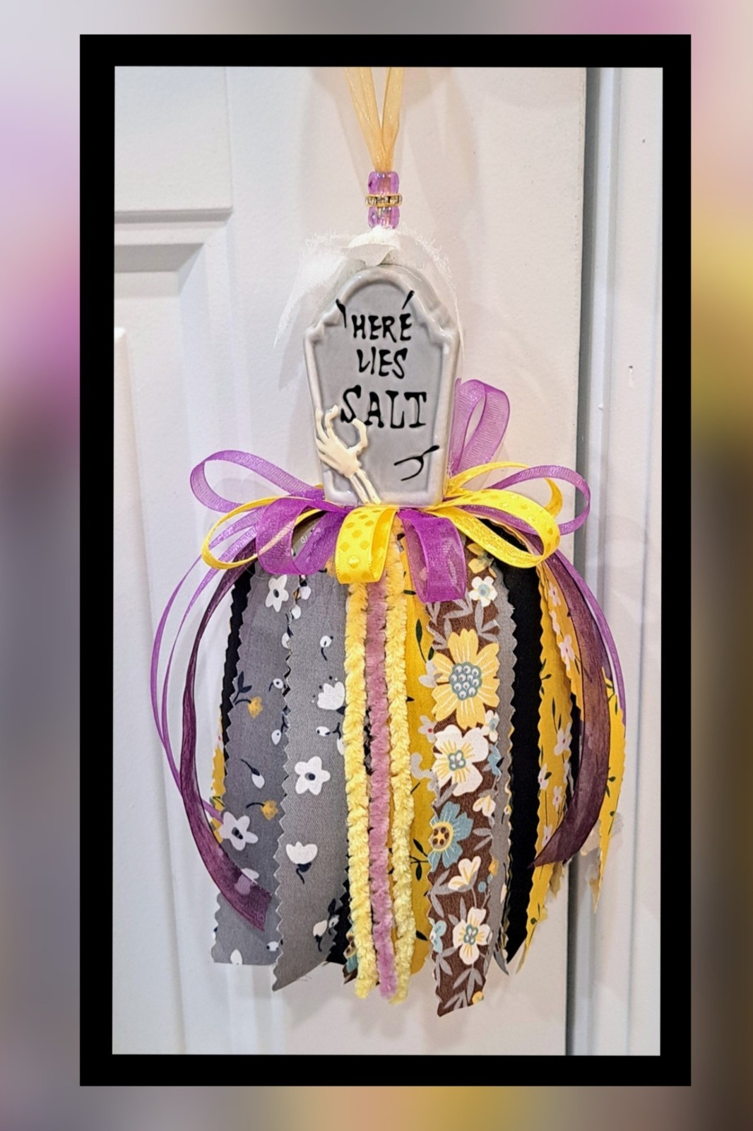 Handcrafted Halloween Tombstone Salt Shaker Tassel/Ornament