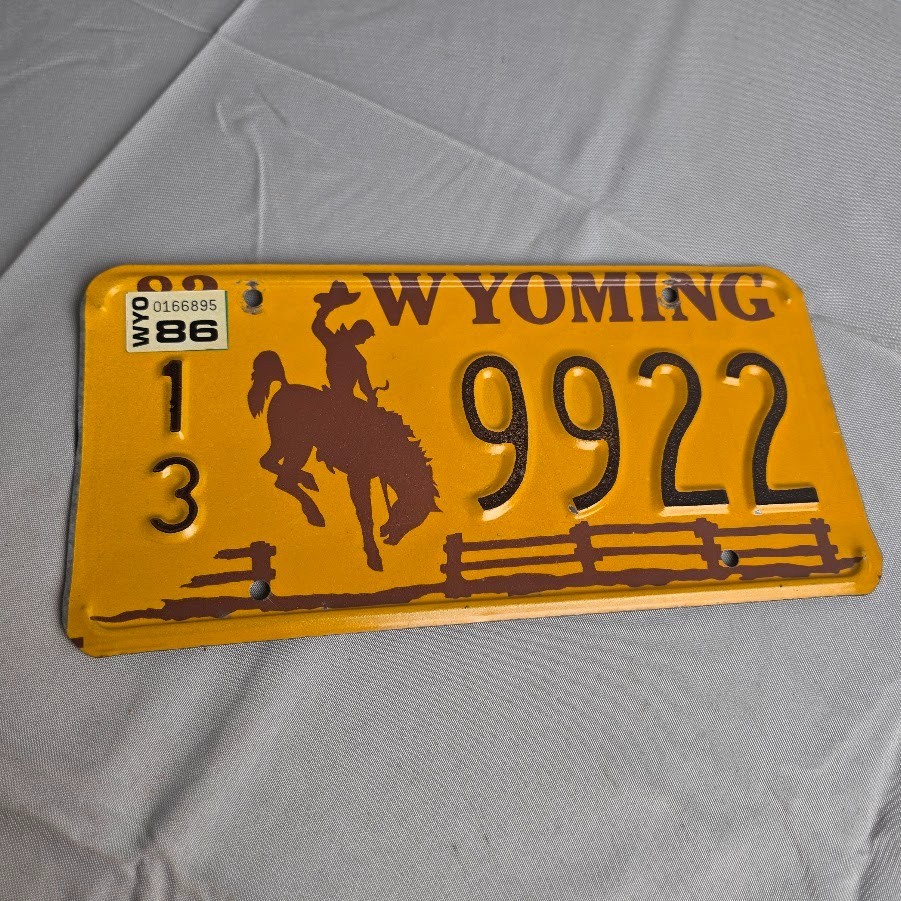 Vintage 1986 Wyoming License Plate 13-9922 Converse County Bucking Horse