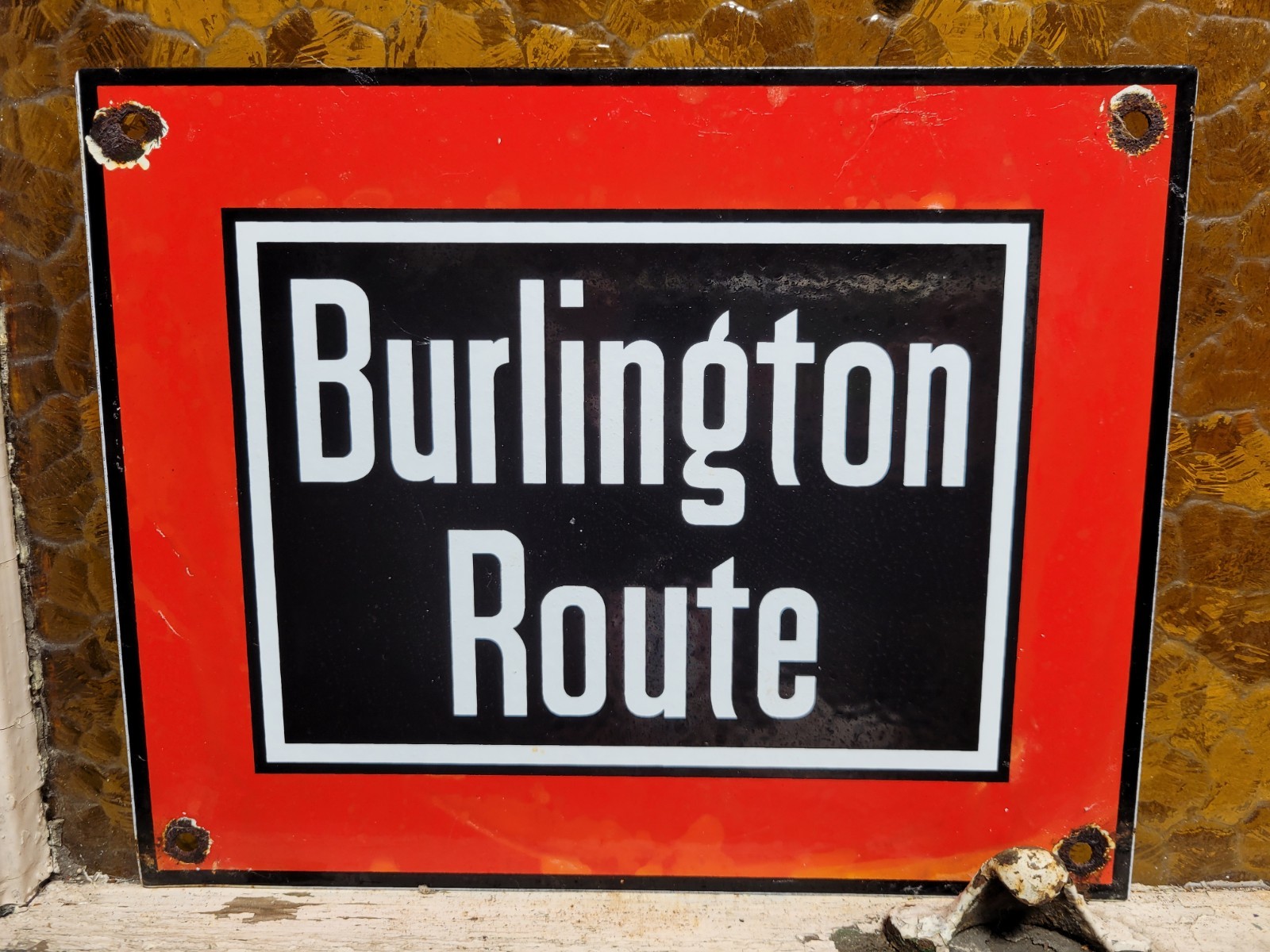 VINTAGE BURLINGTON ROUTE PORCELAIN SIGN TRAIN RAILROAD RAIL RAILWAY ENGINE 12