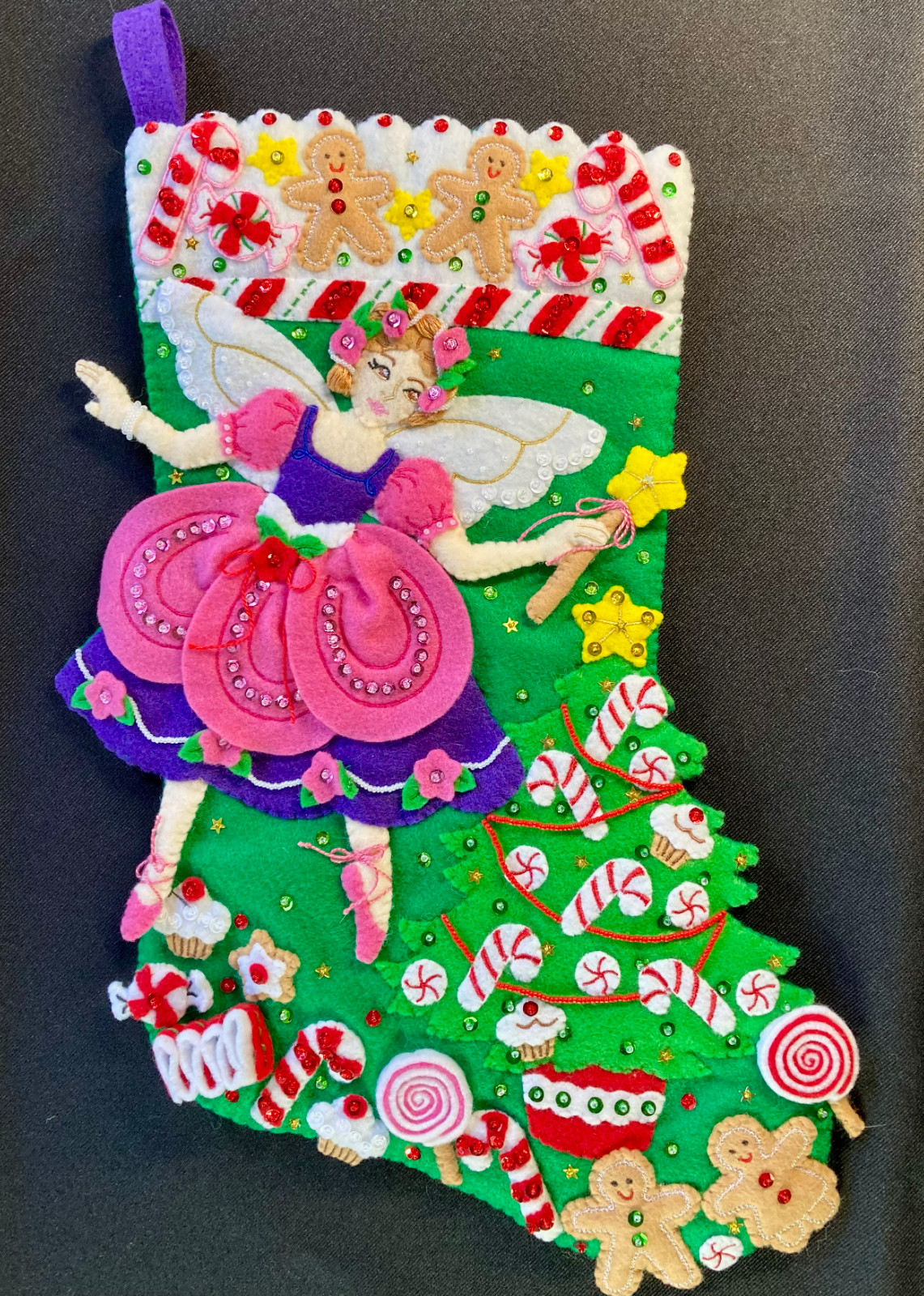 Christmas Stocking Bucilla “Sugar Plum Fairy” Felt Handmade Fully Lined