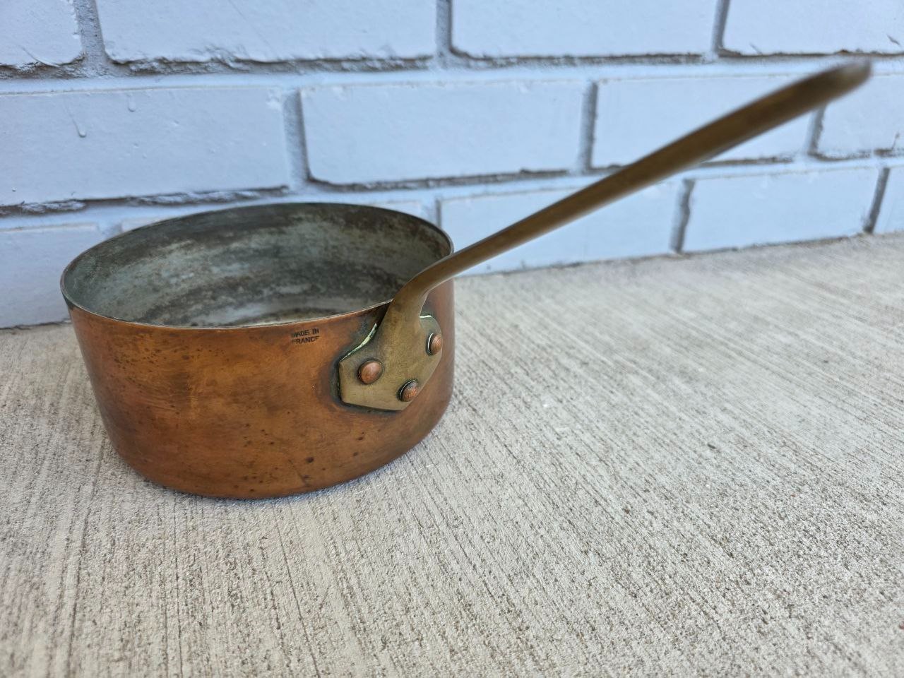 Vintage French Copper Saucepan – 6.5” – Made in France – Brass Handle – Tin Lin