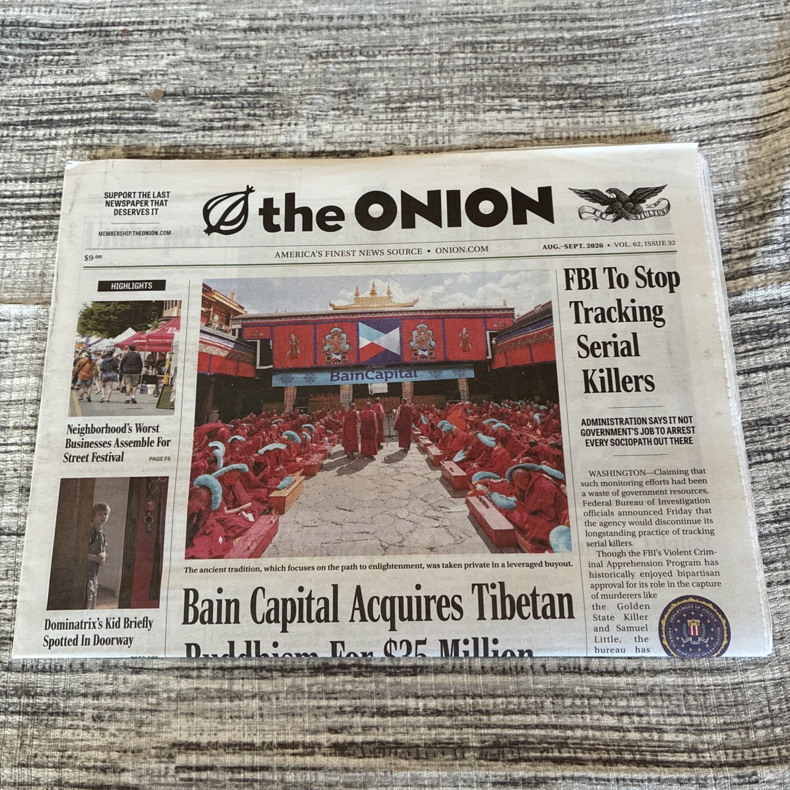 The Onion Newspaper August-September 2026 Vol. 62, Issue 32 NEW