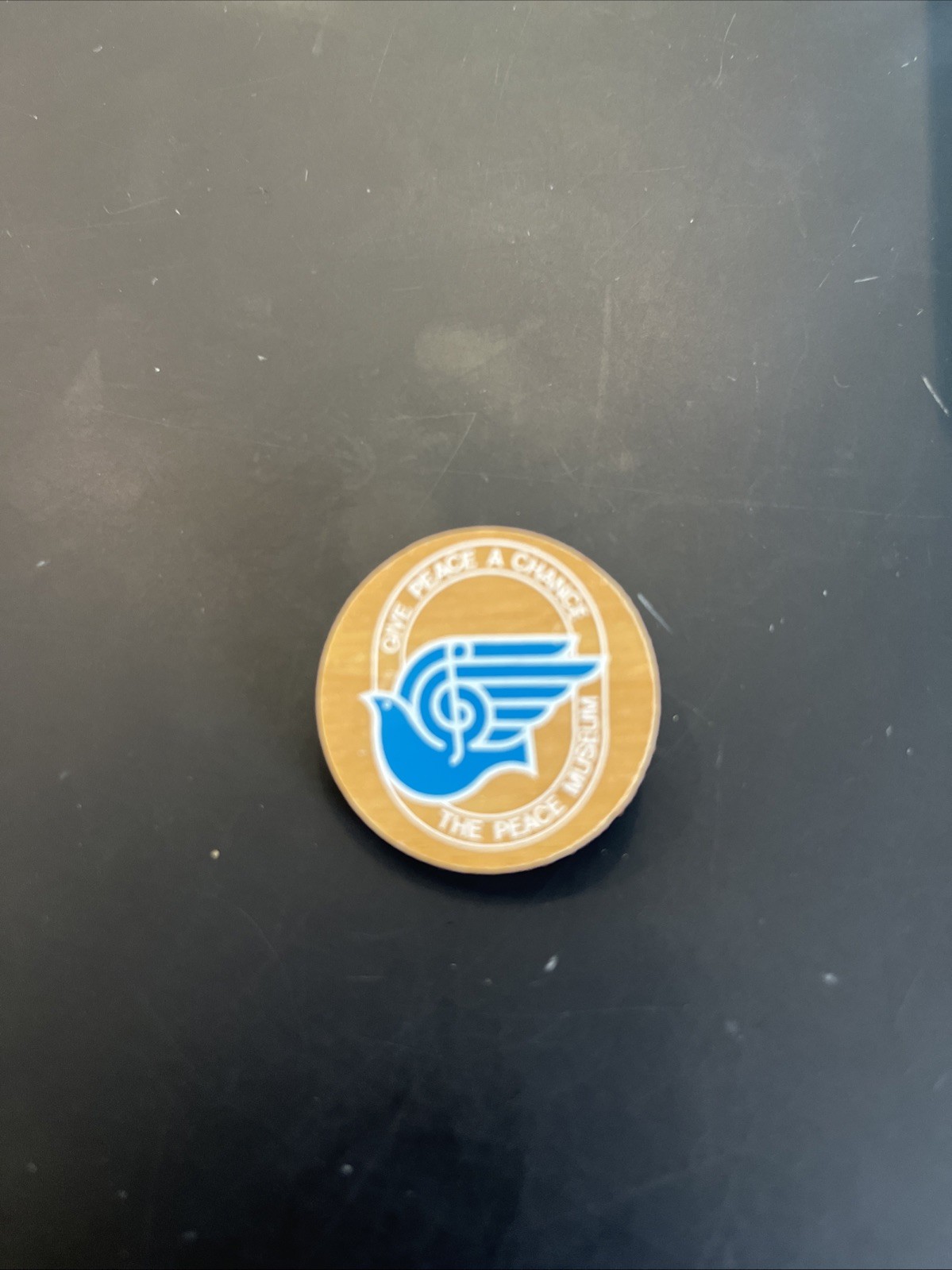 Vintage Peace Museum Chicago Give Peace a Chance Wooden Pin Blue Dove Music