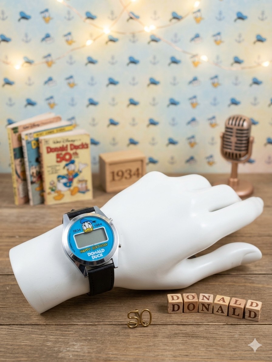 Vintage 1984 Disney Happy Birthday Donald Duck Digital Watch 50th Anniversary
