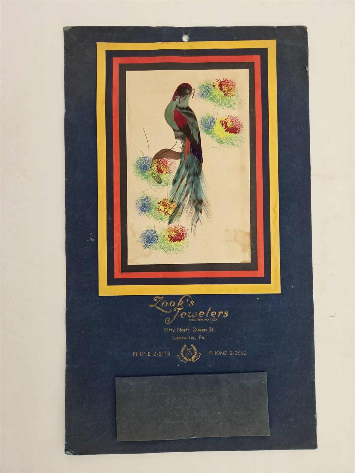 1952 vintage ZOOK\'S JEWELERS CALENDAR lancaster pa REAL FEATHER BIRD ART