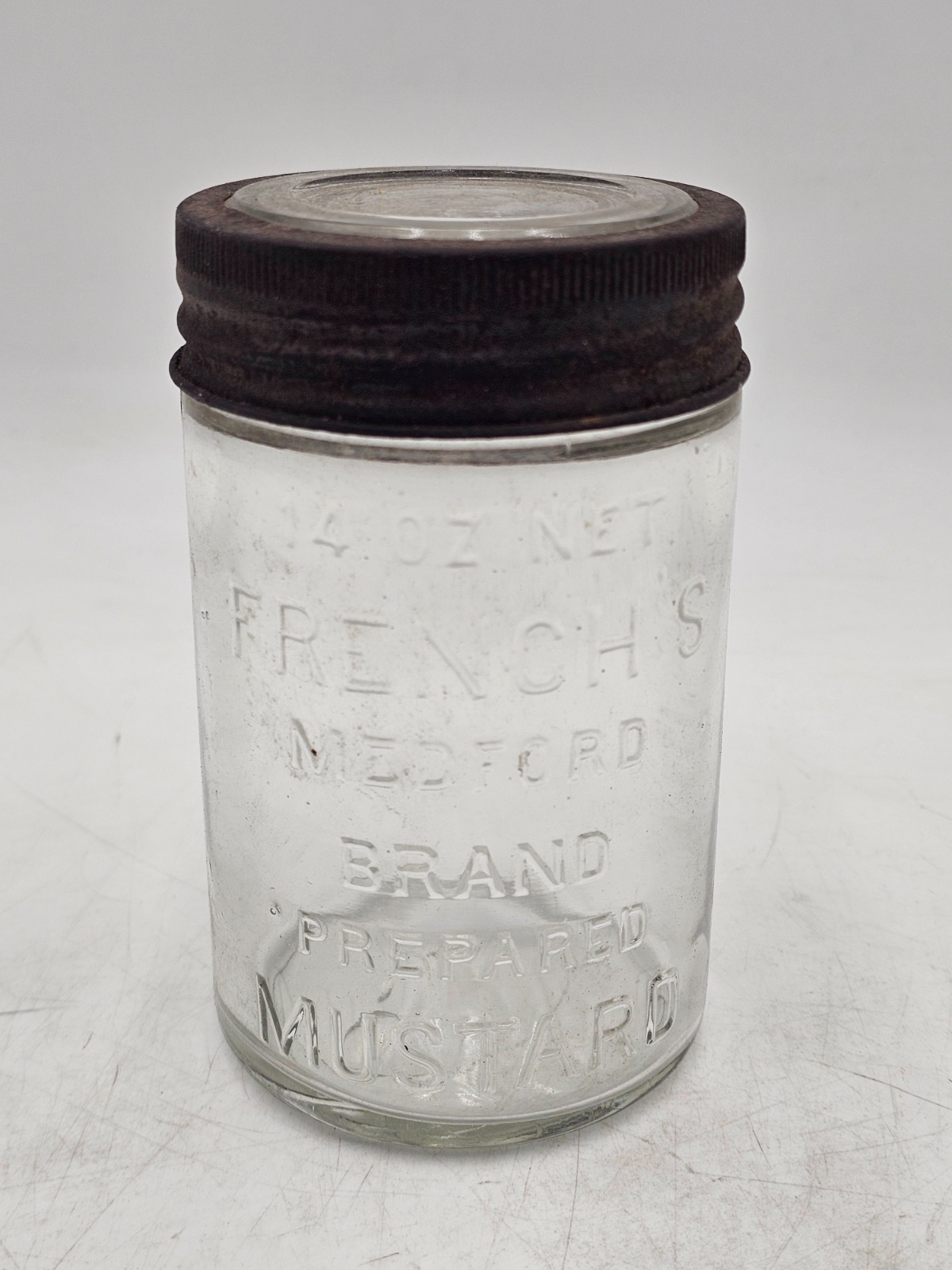 Vintage French’s Medford Brand Prepared Mustard 14 oz. Clear Canning Jar w/ lid