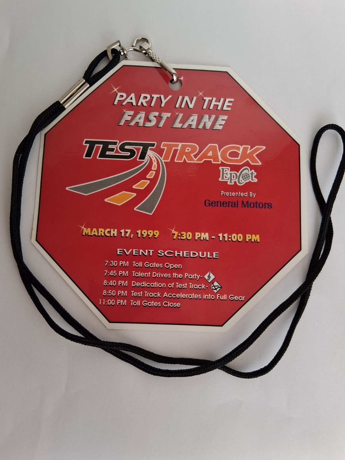 1999 Epcot Test Track Opening Event Badge Lanyard Walt Disney World GM
