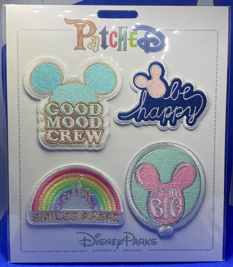Disney Parks Patched Mickey Mouse Icon Patch Set GOOD MOOD BE HAPPY DREAM BIG ++