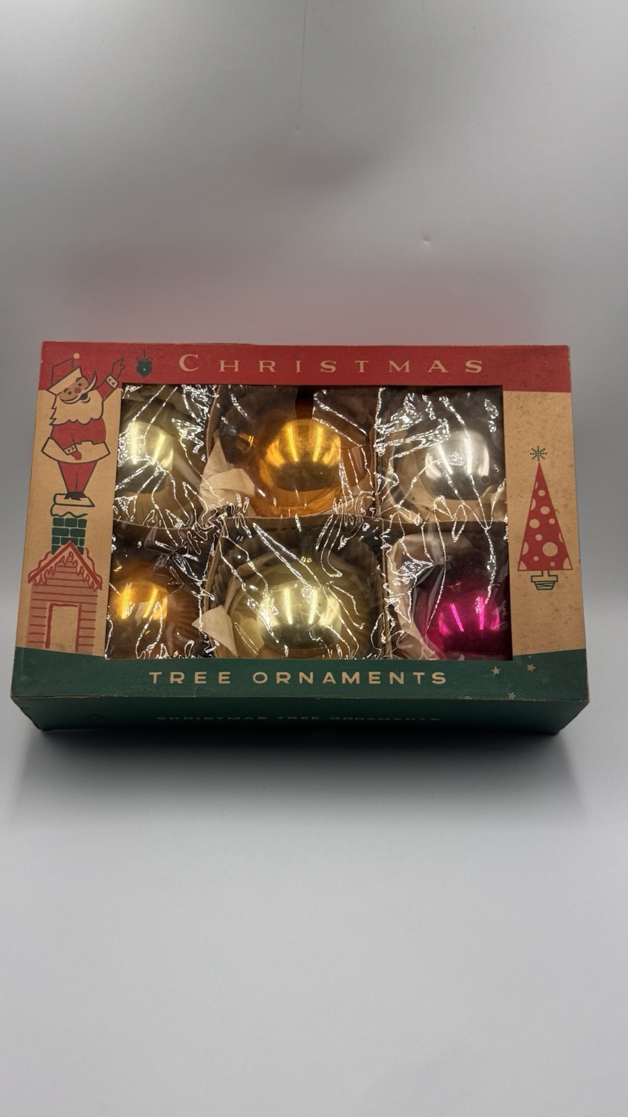 VTG Fantasia Poland 4” Mercury Glass Jumbo Christmas Ornaments Boxed Set 6 RARE