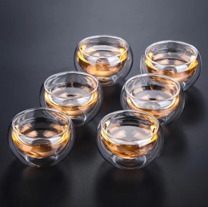Set Of Six (6)  1.7 Oz Elegant Double Wall Shot Glass Set, Espresso Glass,
