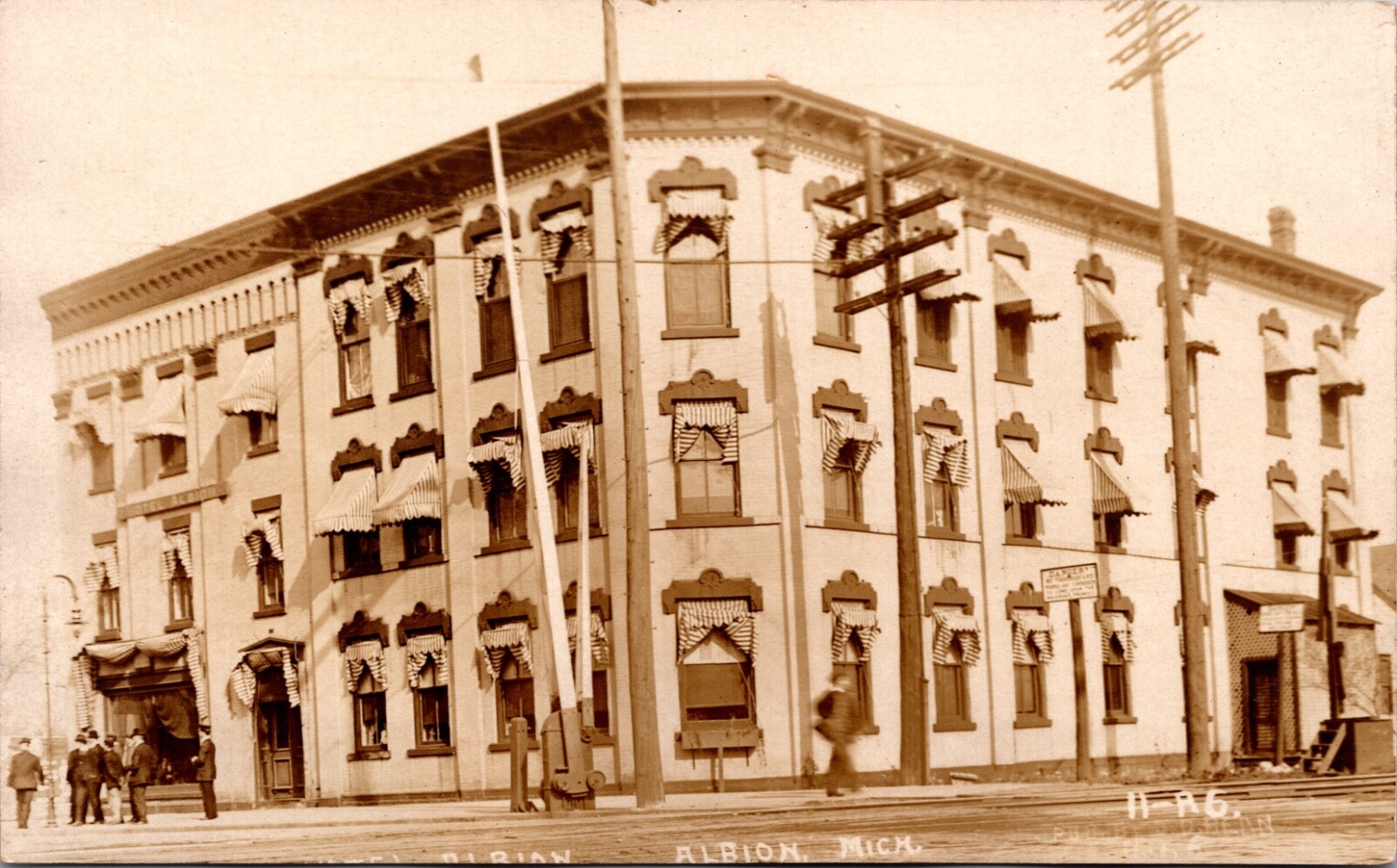 Real Photo Postcard Hotel Albion in Albion, Michigan