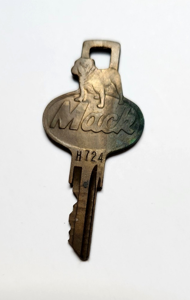 Vintage Rare Mack Trucks Brass Used Key H724 With Bulldog 2 Sided Logo