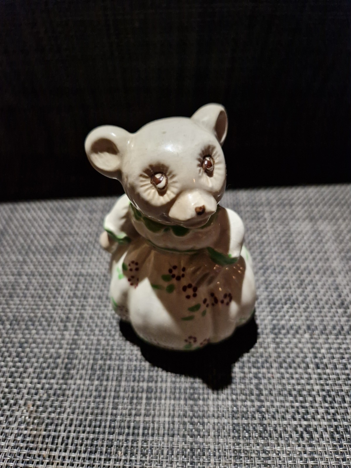 Vintage Novelty Ceramic Bear Figure Floral Dress Hand Painted