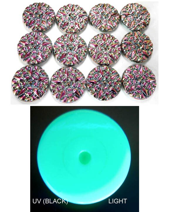 12 UNIQUE VASELINE Glass No Shank Buttons - Cabochons #P195 - 18 mm or 3/4