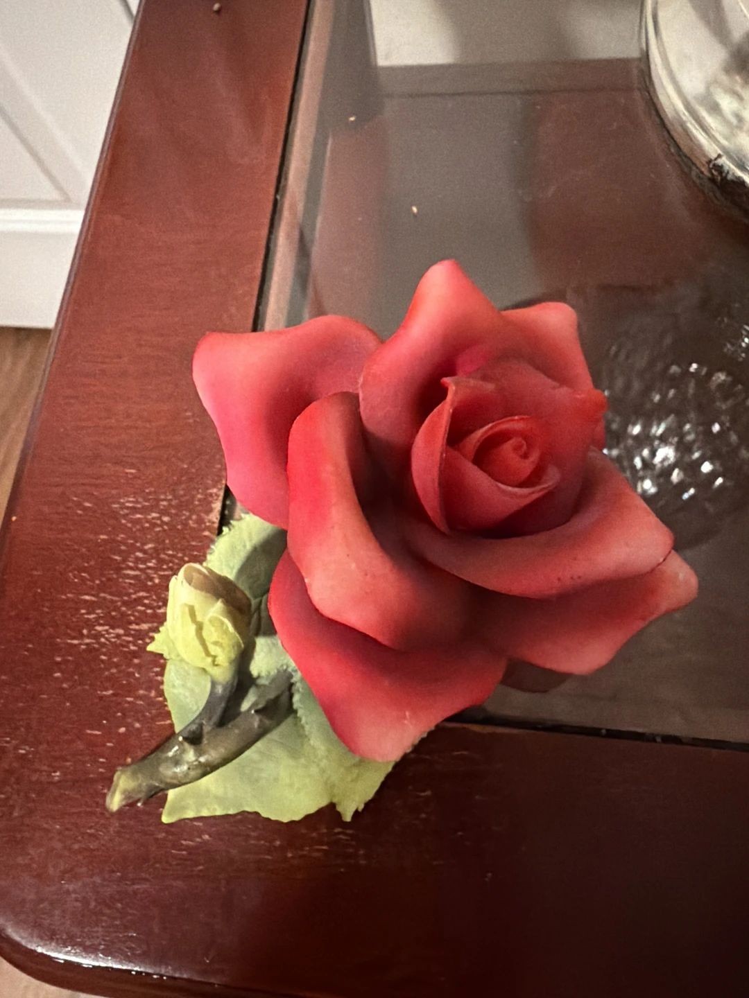 Vintage Capodimonte Red Porcelain Rose Figurine