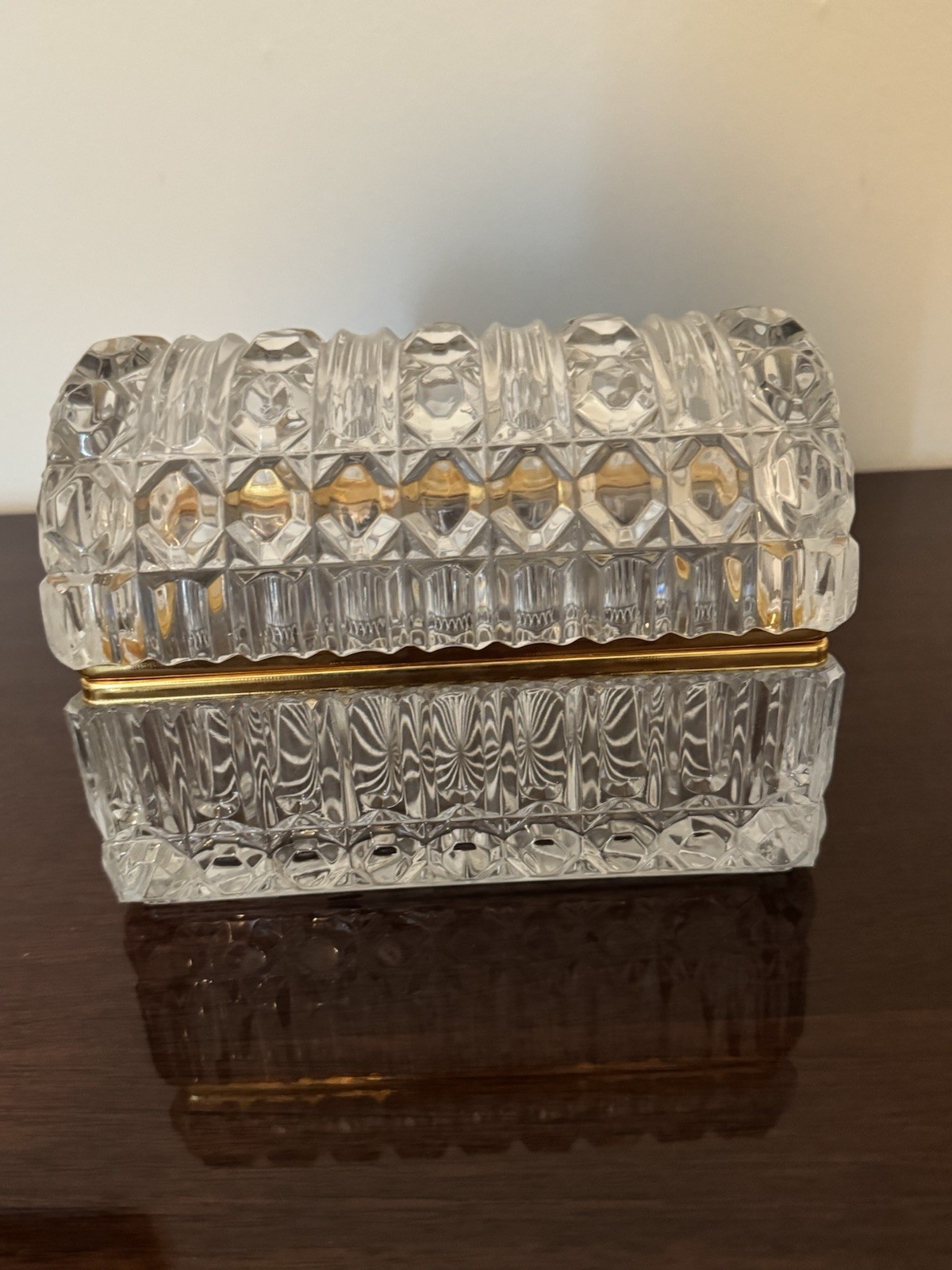 Large Vintage Baccarat Style Crystal Domed Jewelry Casket Box