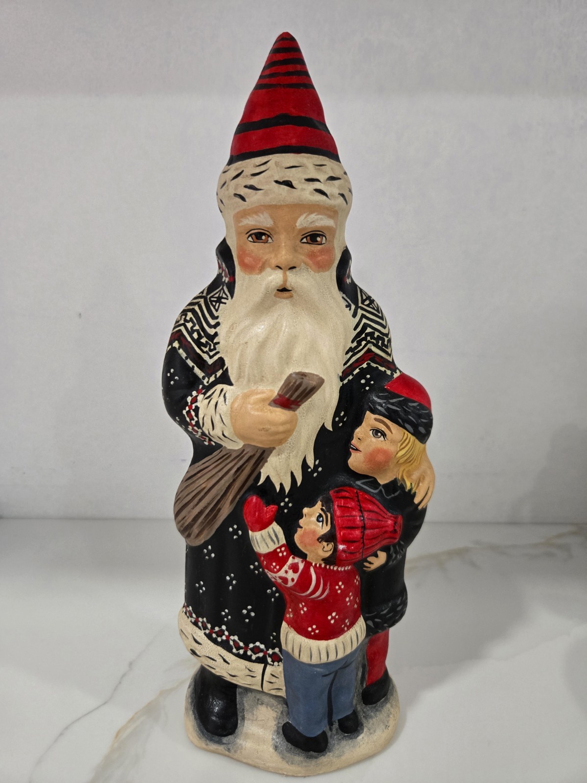 Vaillancourt Folk Art Hand Painted Signed Santa w/Children #181 (V2)