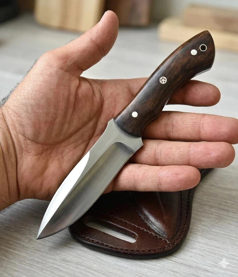 1095 Carbon Steel Hunting Knife 4.5  Full Tang Rosewood Scout Carry Sheath