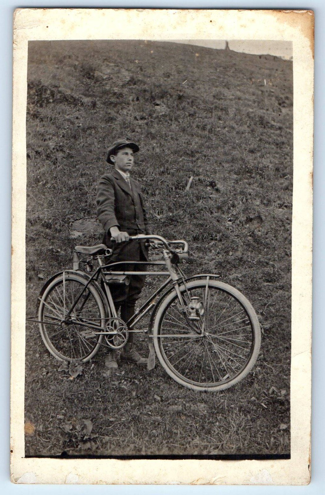 c1910\'s Man With Bicycle Scene Field Berea West Virginia WV RPPC Photo Postcard