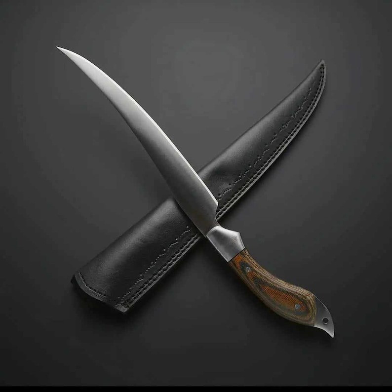 D2 steel Fillet Knife with Beautiful Micarta handle included leather sheath Gift