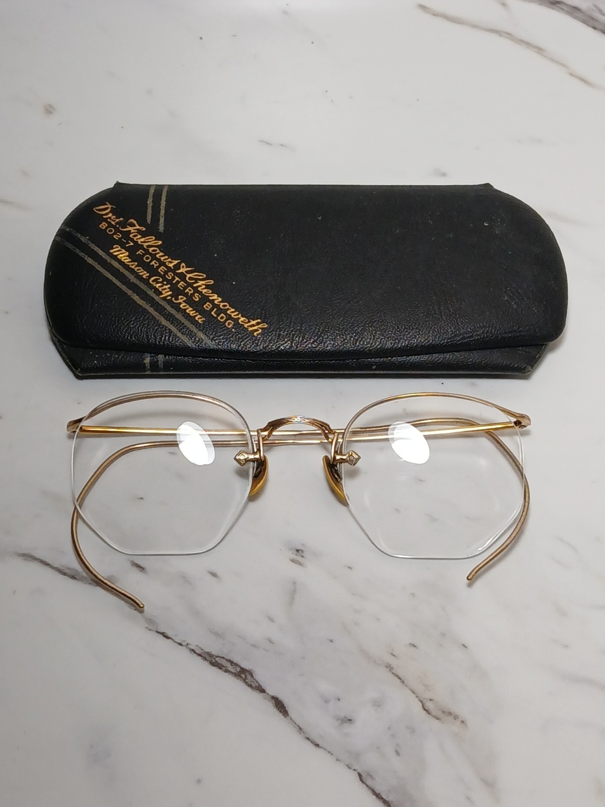 Antique 1930s AO American Optical 12K Gold Filled Rimless Eyeglasses w/ Case