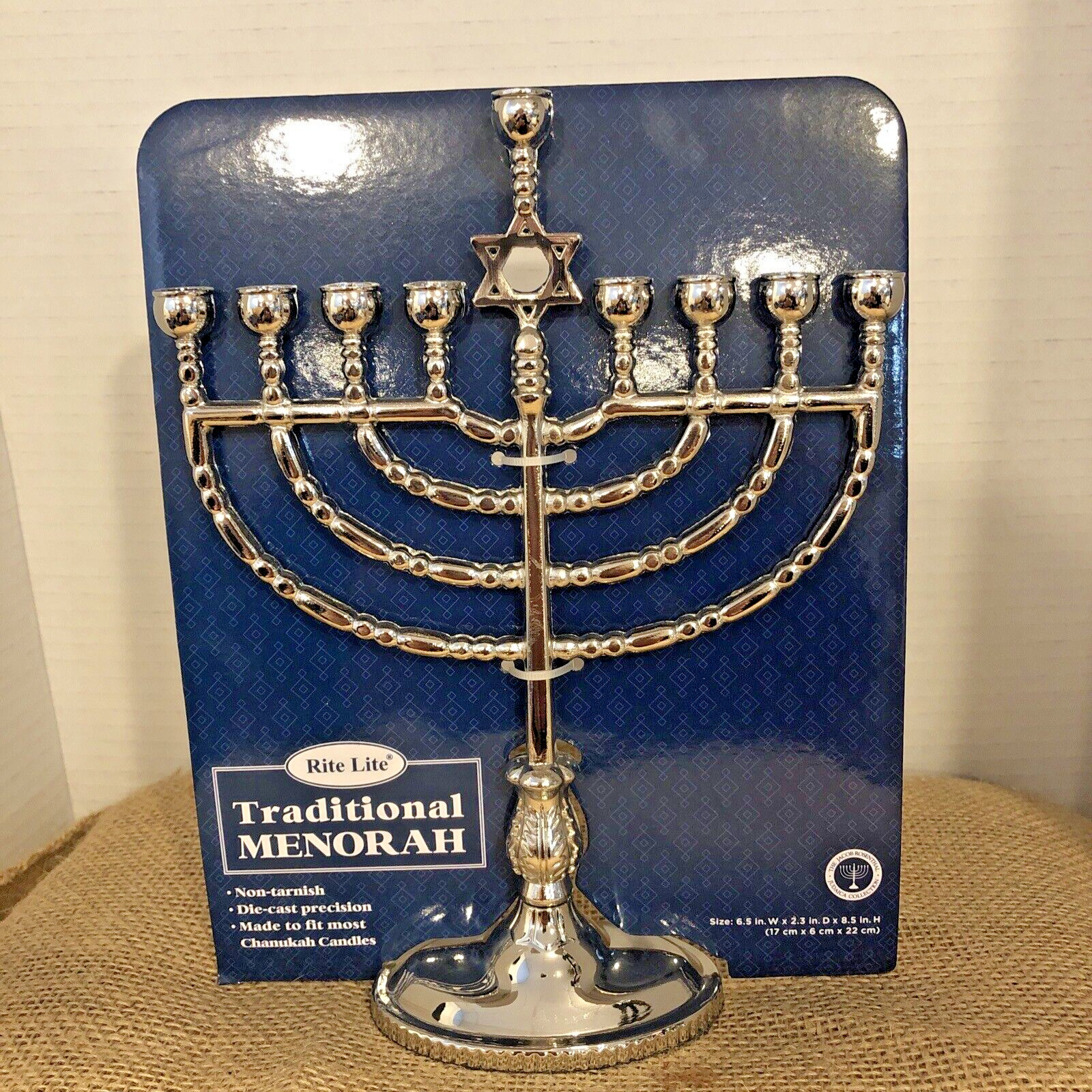 NEW Rite Lite Traditional MENORAH New Silver Metal w Star of David 6.5\