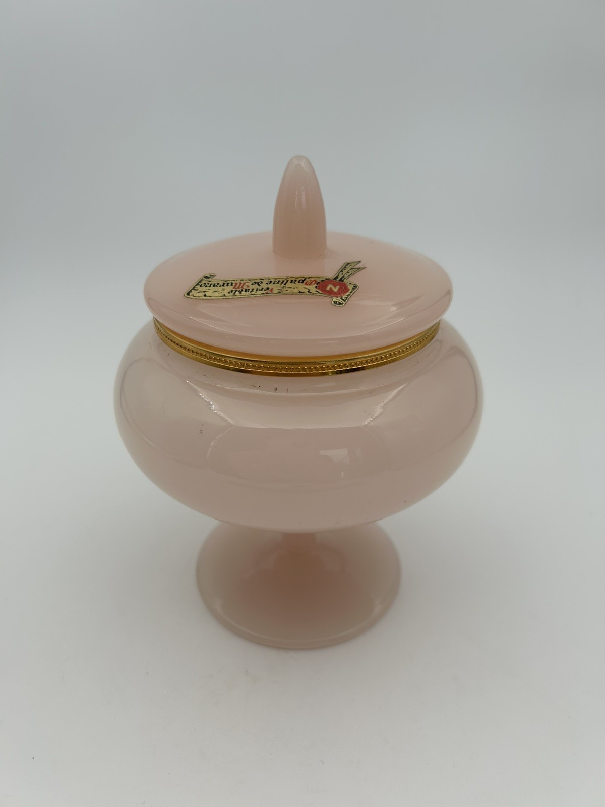 Vintage Italian Pink Opaline Glass Dresser Jar by Vincenzo NASON with Label