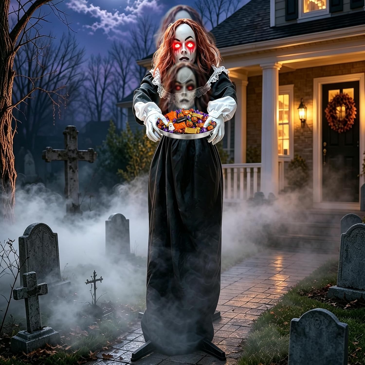 5.3FT Halloween Animatronics Standing Maid Decorations Outdoor