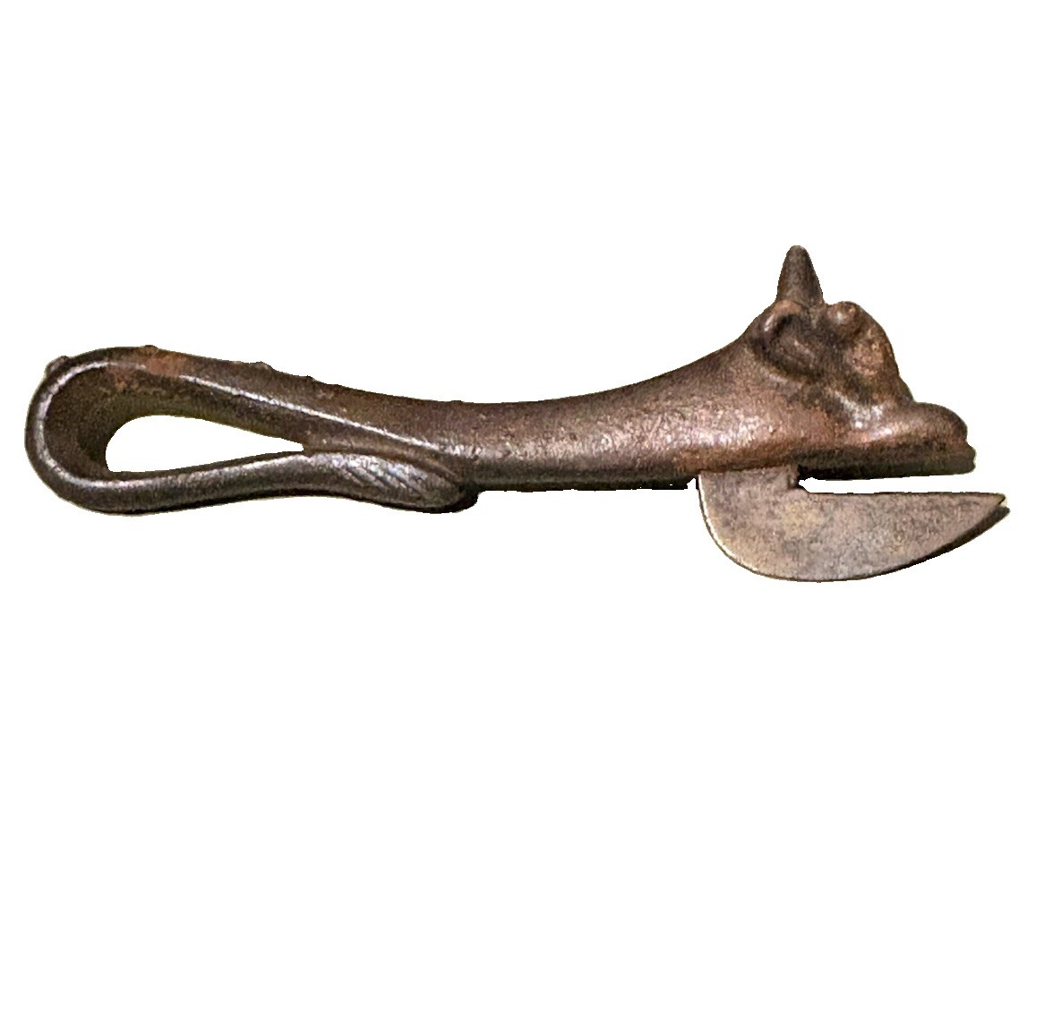 Antique All Cast Iron Bull Head Can Opener Loop Handle Bully Beef Victorian WWI