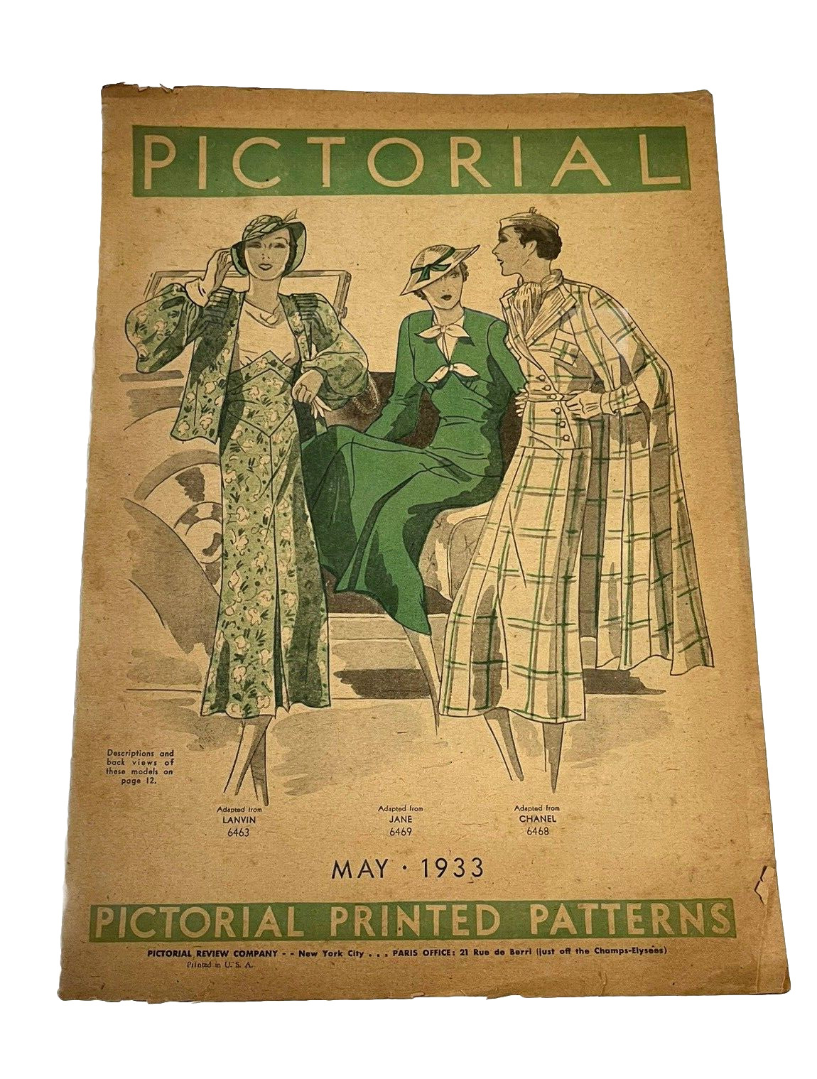 Pictorial Printed Patterns Fashion Magazine Paris Arrivals Design May 1933