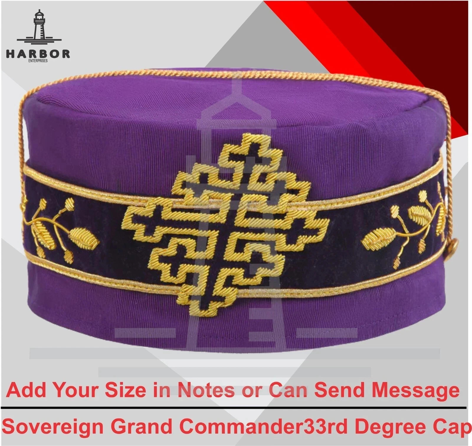 Sovereign Grand Commander 33rd Degree Scottish Rite Crown Cap Embroidered Hat