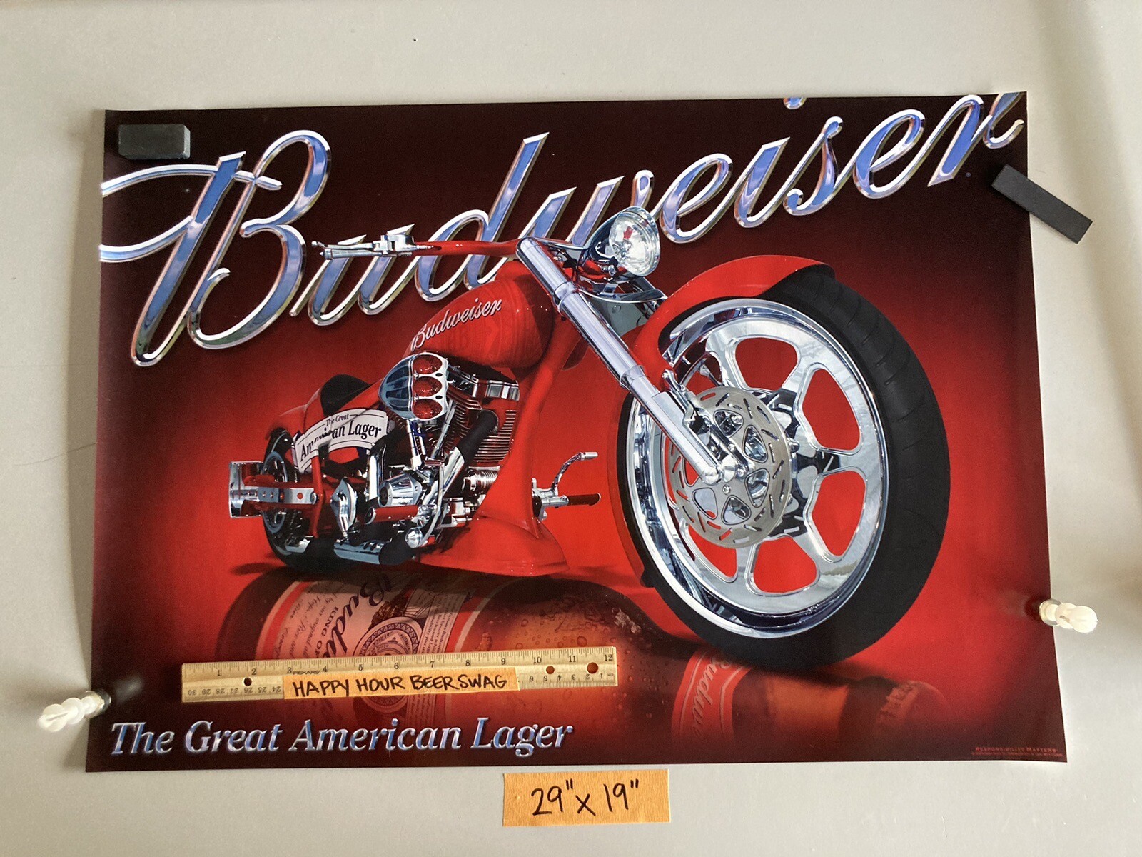 NEW Budweiser Motorcycle Chopper Paper Poster Bar Sign American Bud Harley