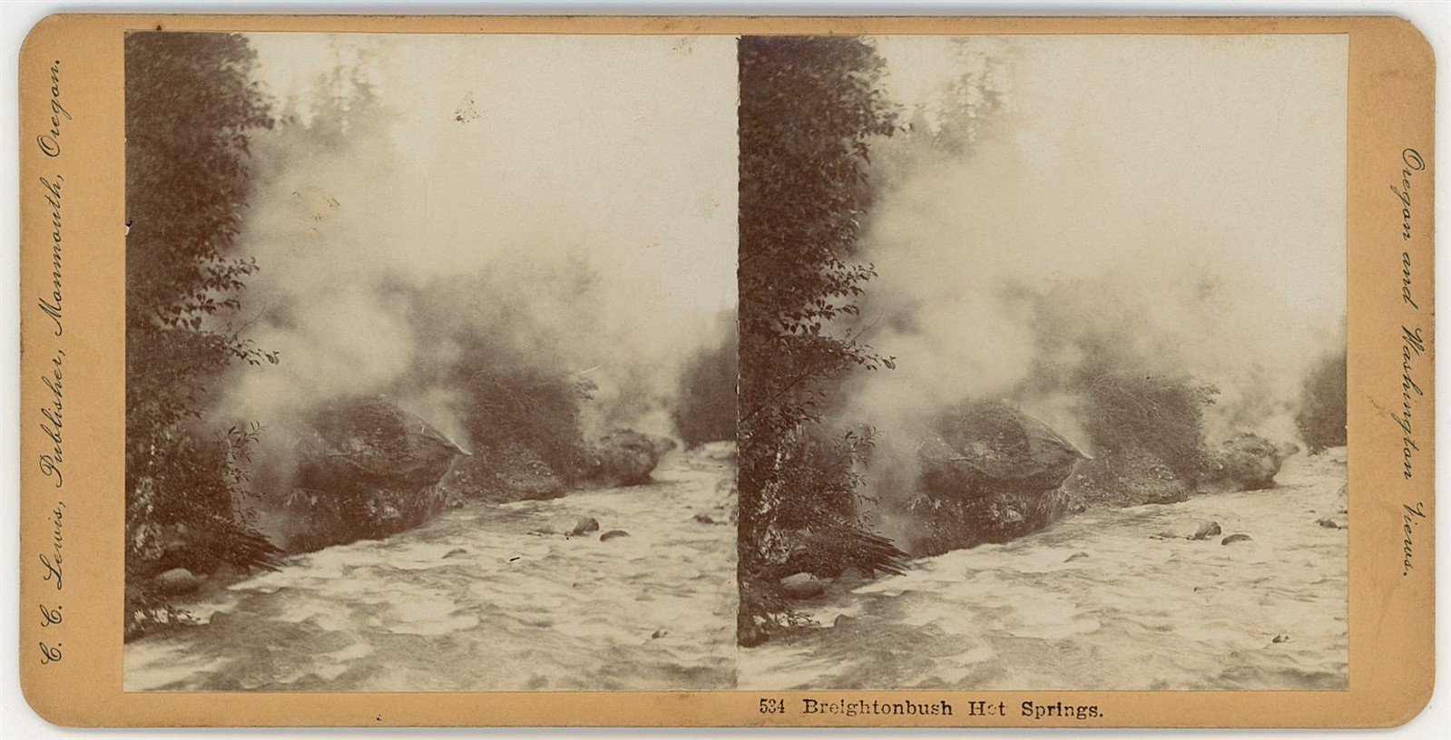 OREGON STEREOVIEW - Breitenbush Hot Springs Steaming - CC Lewis 1890s