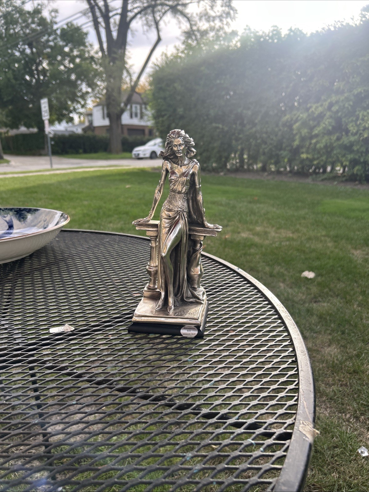 Vintage 10.5 Laminated Silver Deco Gatsby lady Figurine Vittorio Tessaro Italy