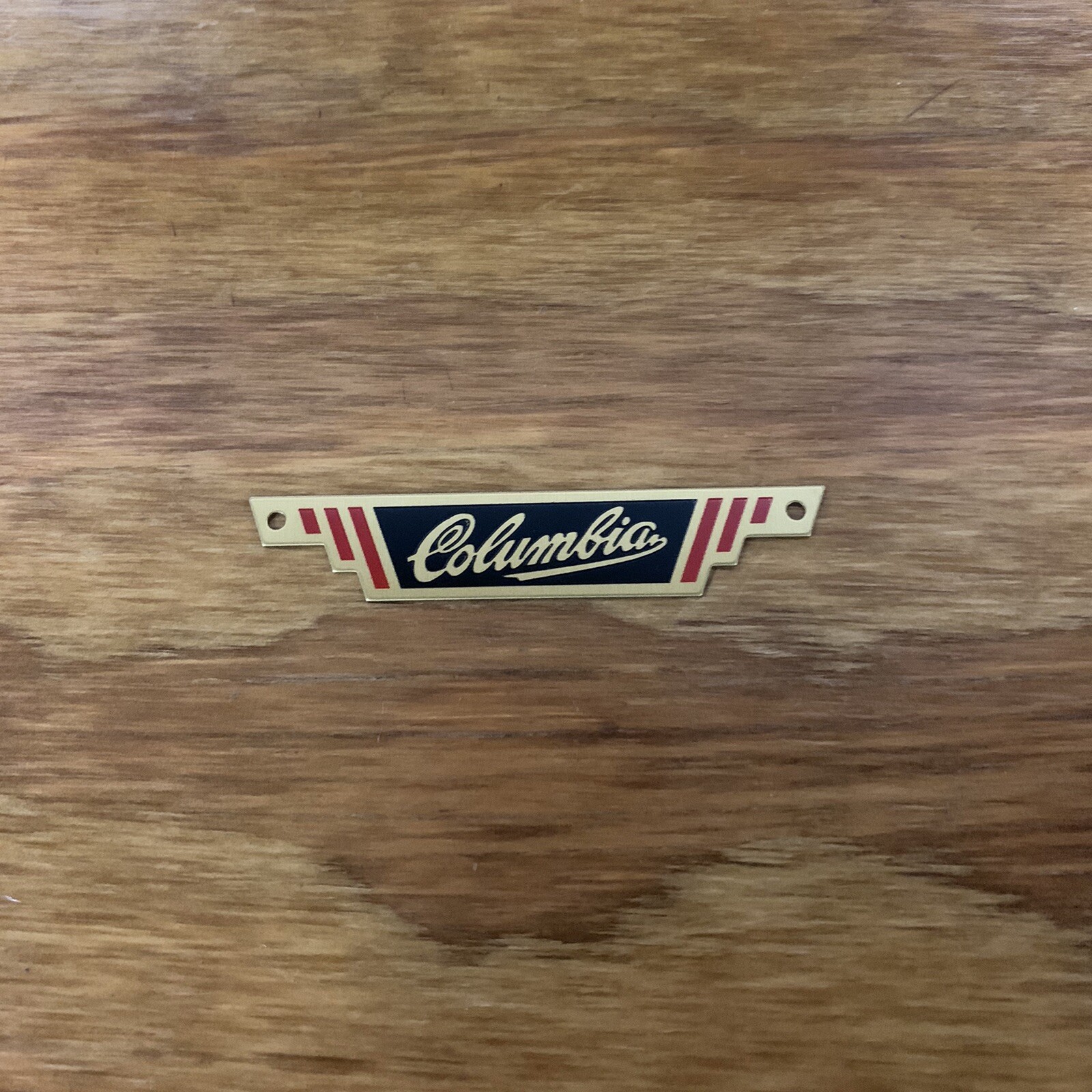 COLUMBIA BICYCLE REAR RACK BADGE NAME PLATE BRASS 1941 FIVE STAR BIKES OTHERS