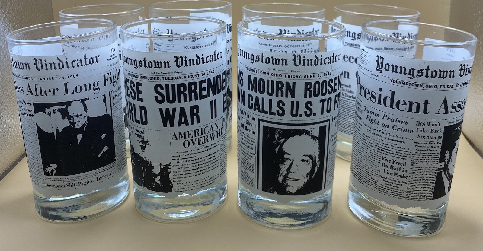 8 Cups Youngstown OH Collection Vindicator Vintage Era Historical Headlines