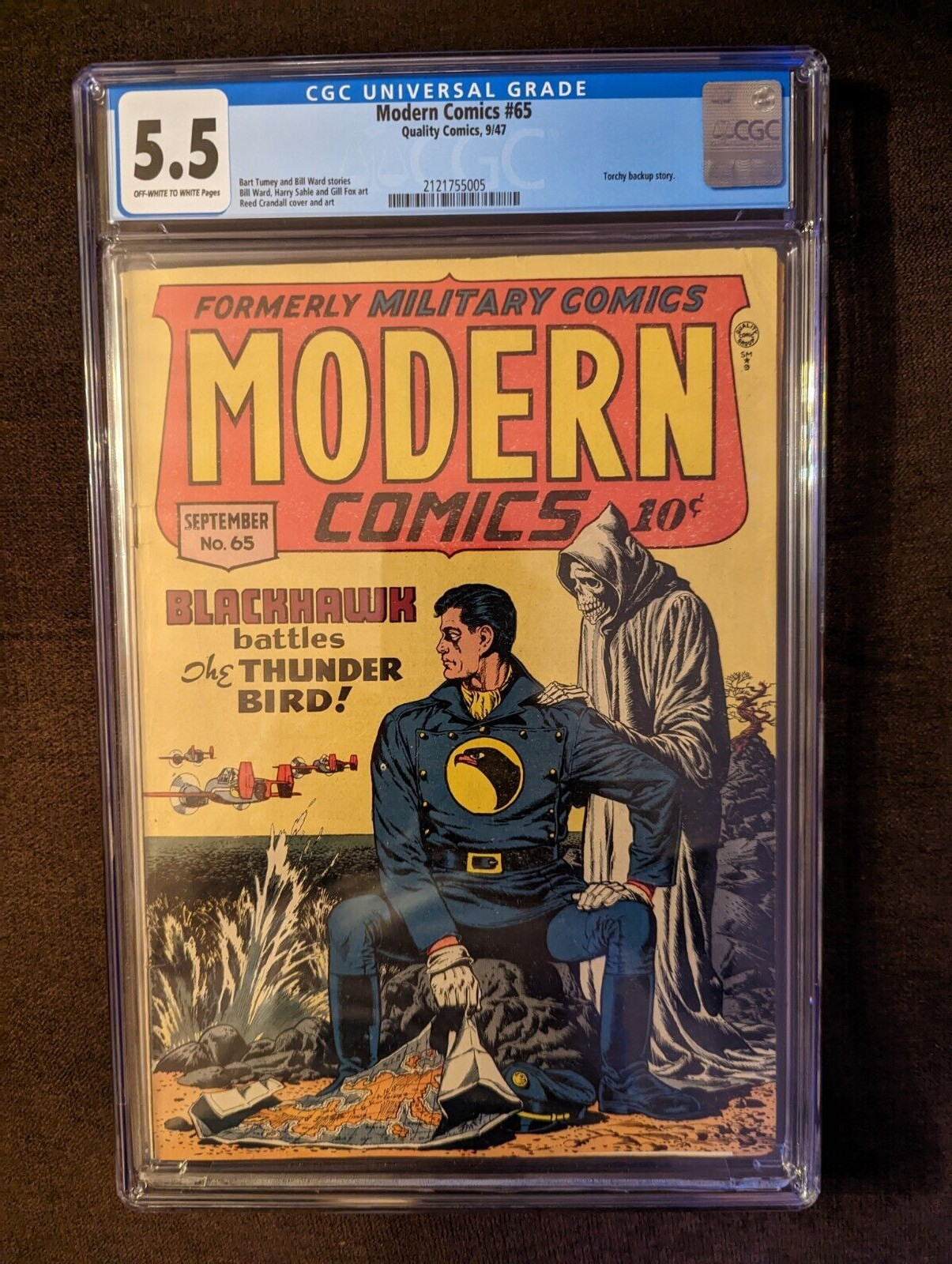 MODERN COMICS 65 CLASSIC BLACKHAWK GRIM REAPER COVER CGC 5.5  OW/W PAGES
