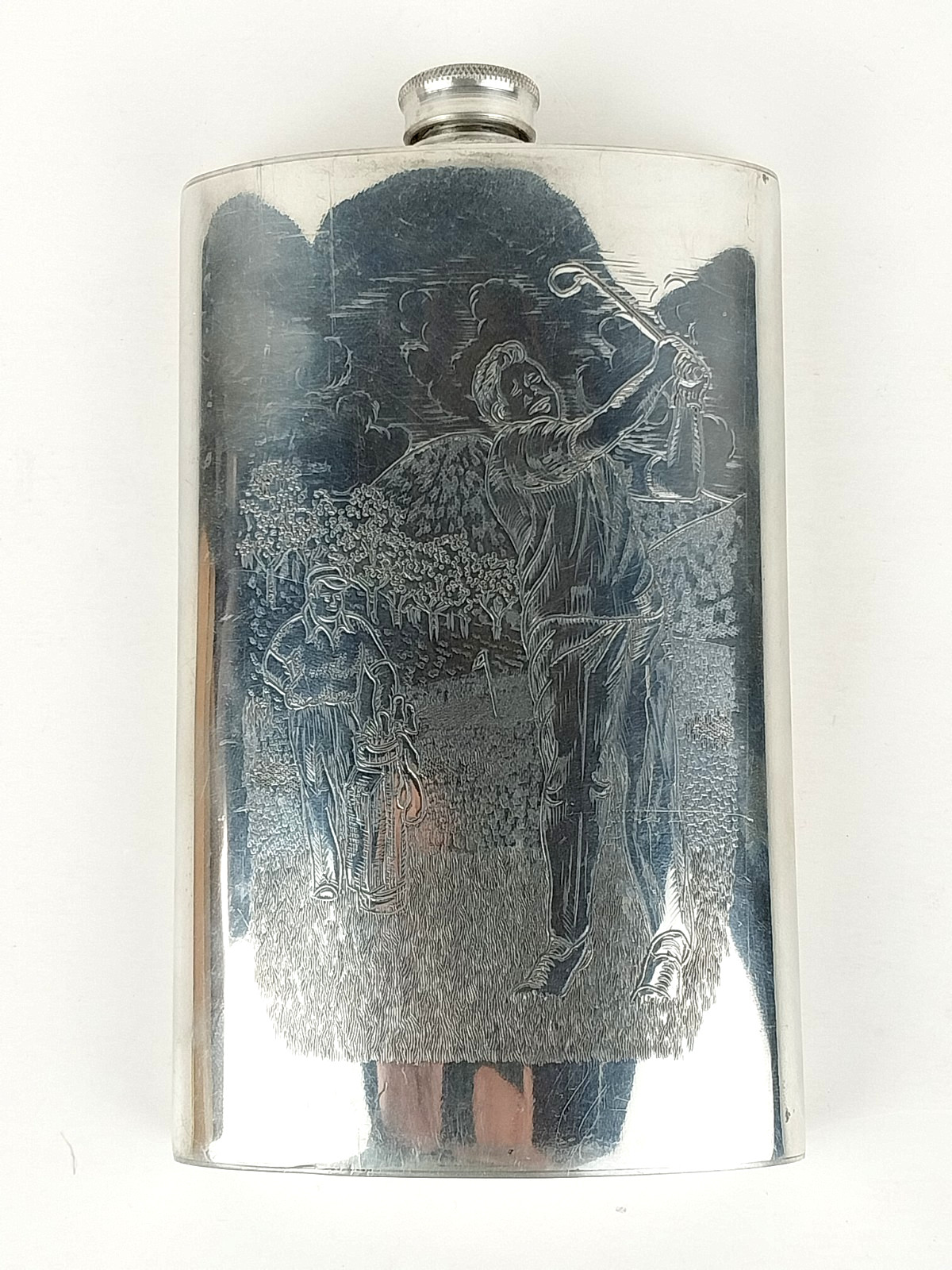 RARE Vintage Orvis Sheffield England Rose Pewter Golf Hip Flask 8oz Stamped OOAK