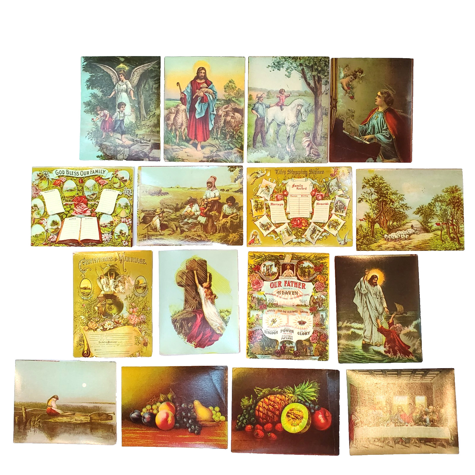 Vintage Catholic Holy Cards Family Record Lot of 16 Antique Devotional Ephemera 