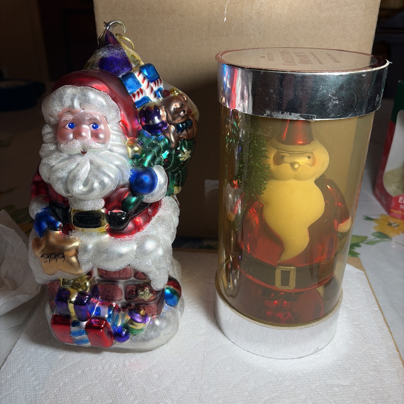 VTG 9 1/2” Santa BK 1999 And 2005 Bath And Body Both Hand Blown