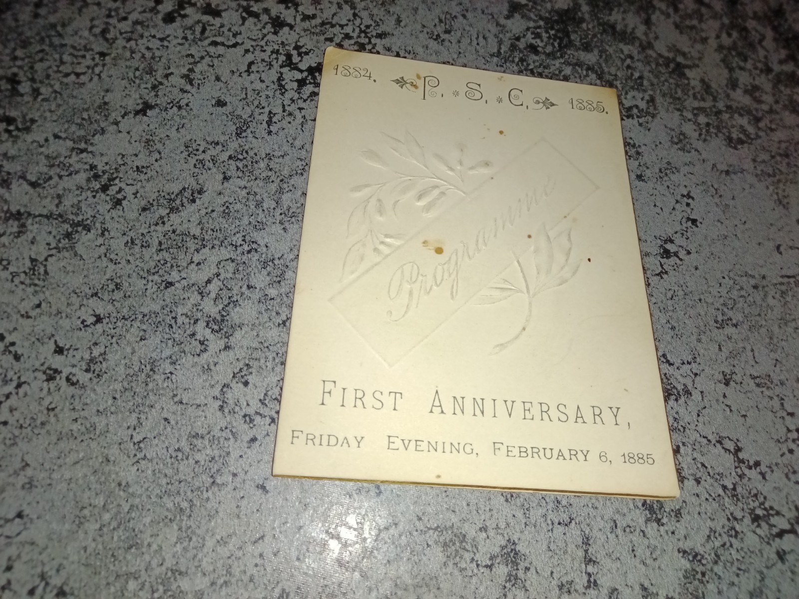 Antique 1885 Victorian Embossed Programme Card PSC First Anniversary Banjo