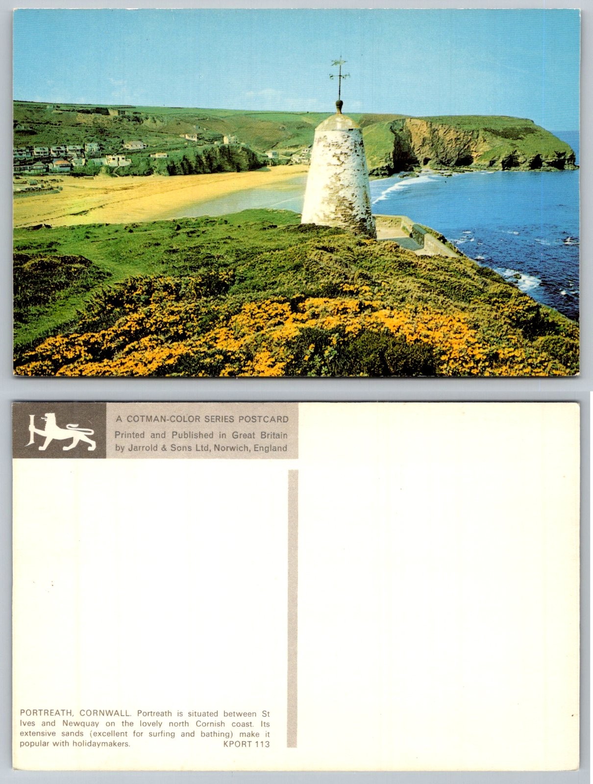 Portreath Cornwall Coastal View Beach Jarrold & Sons Postcard