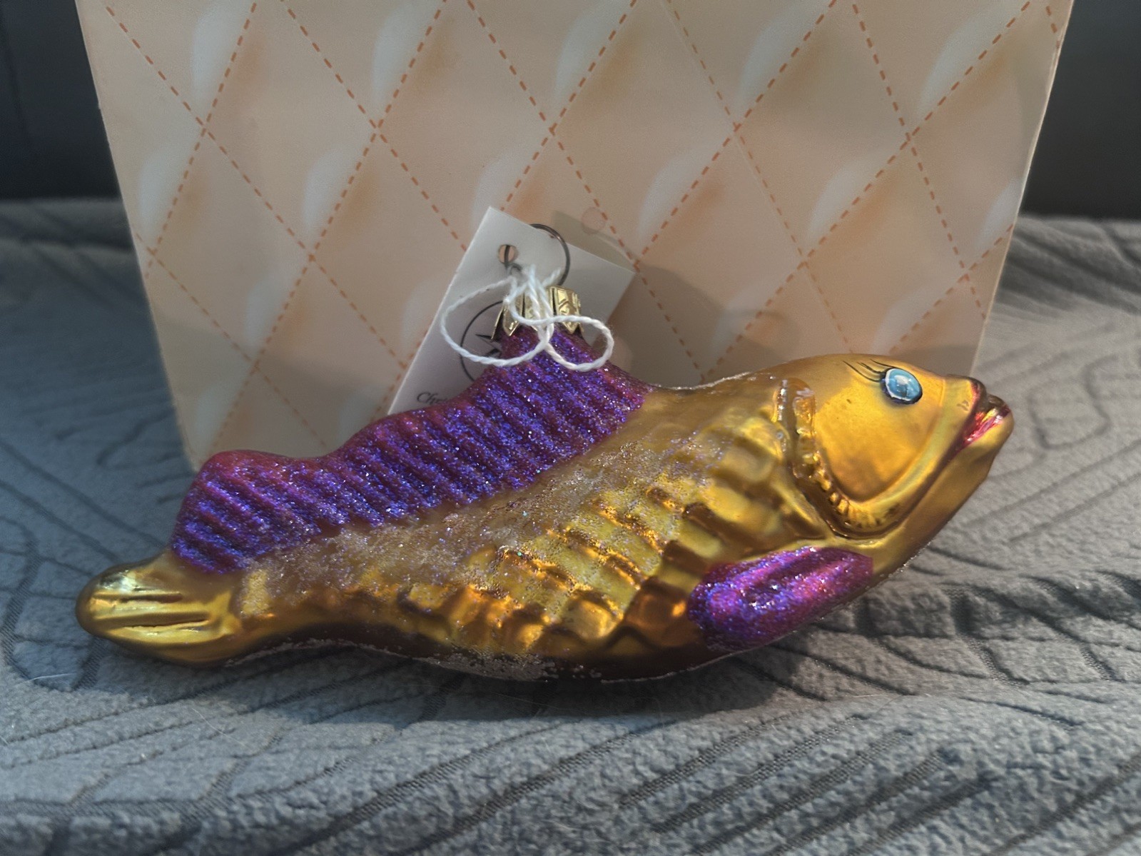 1997 Christopher Radko Goldie Fish Gold Purple Glass Christmas Ornament U313AQ